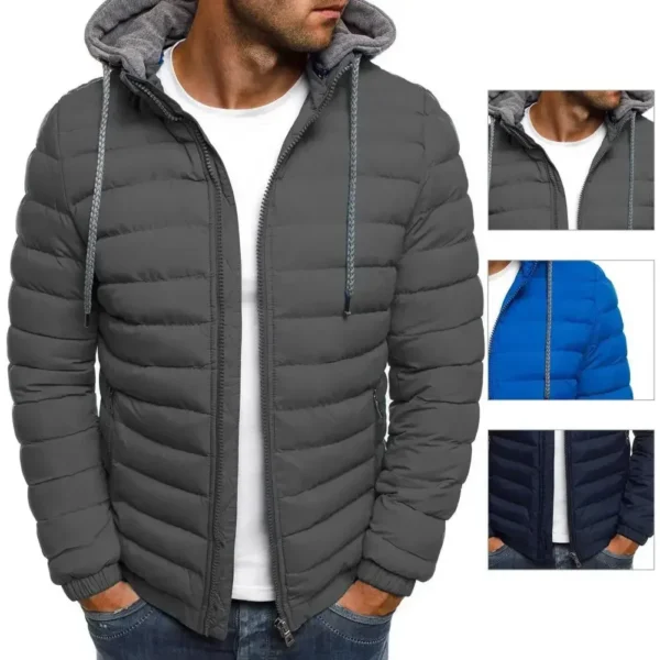 2024 New Winter Oversized Men's Detachable Hat Thickened Hooded Cardigan Drawstring Winter Thickened Warm Jacket Coat Top - Image 5