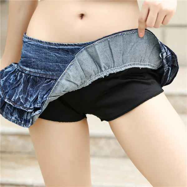Sexy Ruffle Pleated Denim Mini Shorts Vintage Ultra Short Skirt Low Waist Cake Shorts Women Nightclub Street Dance Miniskirt - Image 3