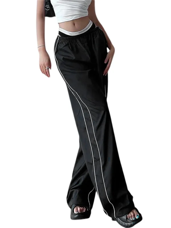 Women Casual Cargo Pants Sweatpants Elastic Waist Wide Leg Pants Baggy Cargo Parachute Pants Jogger Streetwear - Image 2