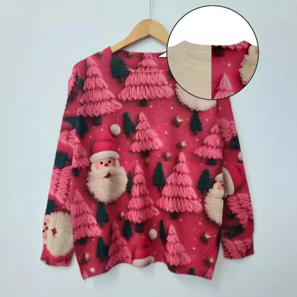 2024 New Autumn And Winter Fashionable And Cute Christmas All-over Printed Round Neck Mink Fur Printed Sweater - Image 5
