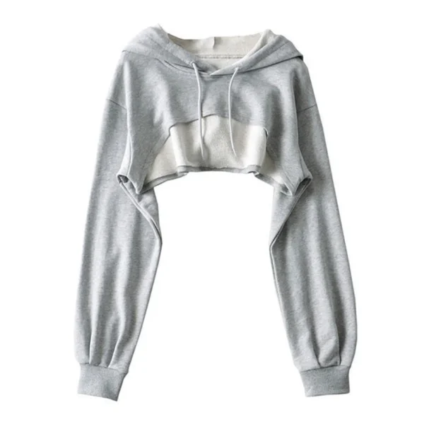 Women Irregular Crop Hoodie Korean Loose Drawstring Long Sleeve Female Hoodie Spring Autumn New Casual Ladies Sweatshirts - Image 4