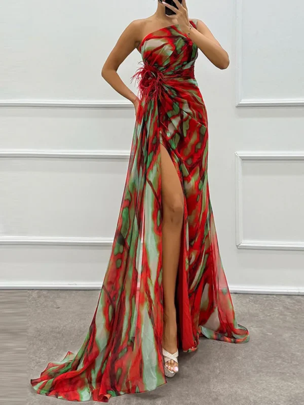 Sleeveless Patchwork Loungewear Party Dress, Women Summer Skew Collar Slim Fashion Maxi Dress, 2024 Print Backless Ladies Dress - Image 5