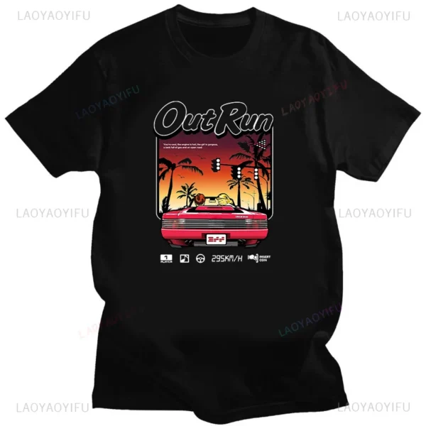 Japanese Arcade Racing Video Game Out Run T Shirt Men Cotton Short Sleeve Vintage 80s Console Gaming T-shirt OutRun Tshirt - Image 3