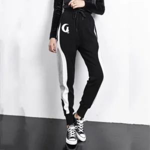 Ladies' Casual Sweatpants Black and Gray Color Blocking Fashion Design Moon Print Casual PantsSports Jogging Pants Women Clothes