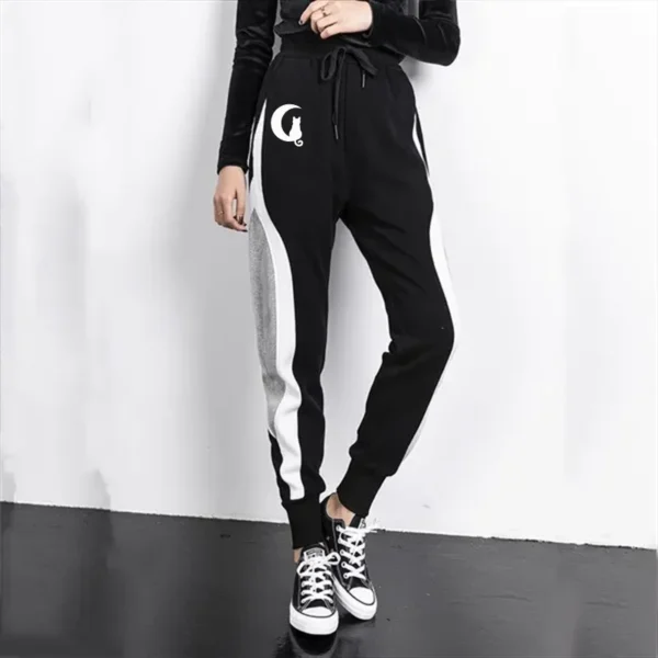 Ladies' Casual Sweatpants Black and Gray Color Blocking Fashion Design Moon Print Casual PantsSports Jogging Pants Women Clothes