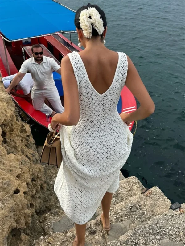 Tossy Knit Hollow Out Fashion Maxi Dress Women's See-Through Beach Holiday Loose Elegant Patchwork Party Dress Female Long Dress - Image 3