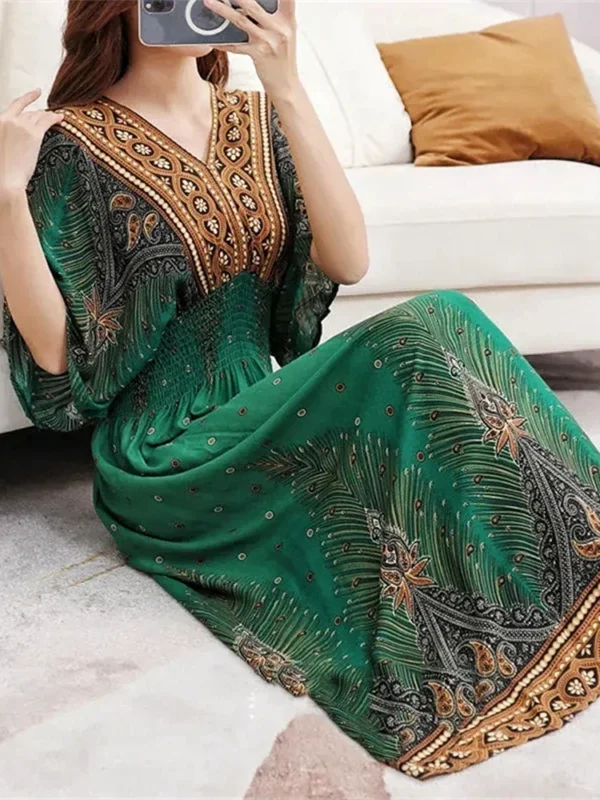 Vestidos Robe Maxi Long Dress Women Summer Indian Clothes Bohemian Cotton Linen Floral Short Sleeve Korean Style Casual - Image 2
