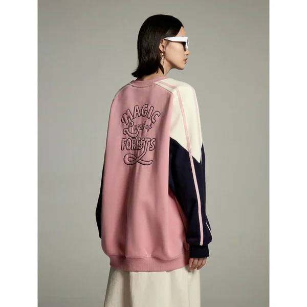 Toyouth Women Sweatshirt 2023 Autumn Long Sleeve O Neck Loose Hoodie Contrast Stitching Casual Sport Outdoor Pullover Tops - Image 2