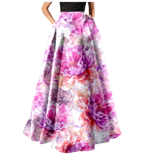 Women'S Elegant Dresses Outfits Women Bohemian Floral Print Maxi Skirt High Waist Pocket Party Beach Long Skirt Ropa Para Mujer - Image 3