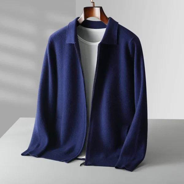 6-color autumn and winter new 2023 men's 100% cashmere cardigan sweater casual knitted lapel men's business sweater Solid color - Image 2