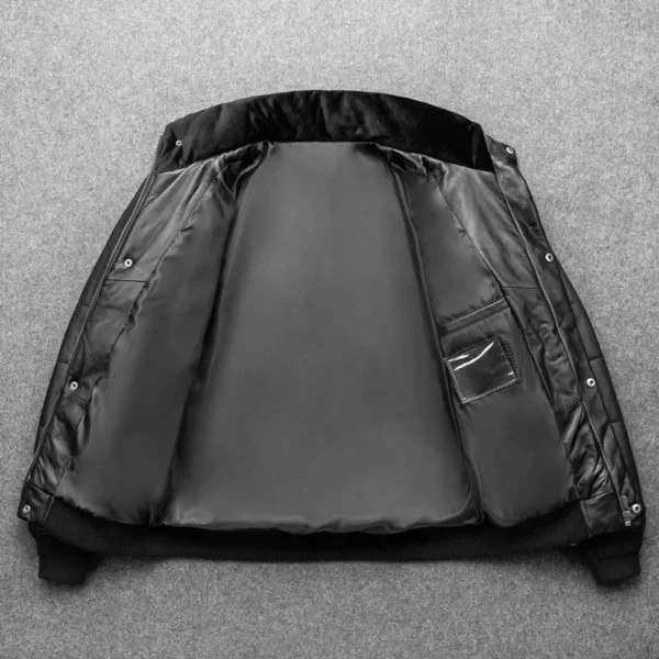 Sheepskin Jacket Top Layer Down Cotton Winter Warm Coat Stand Collar Real Leather Men's Slim And Thickened Clothing - Image 3
