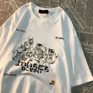 New T-shirt American Retro Fun Printed Short Sleeved with Trendy Women's Men Short Sleeve Street Style Loose Shirts for Women