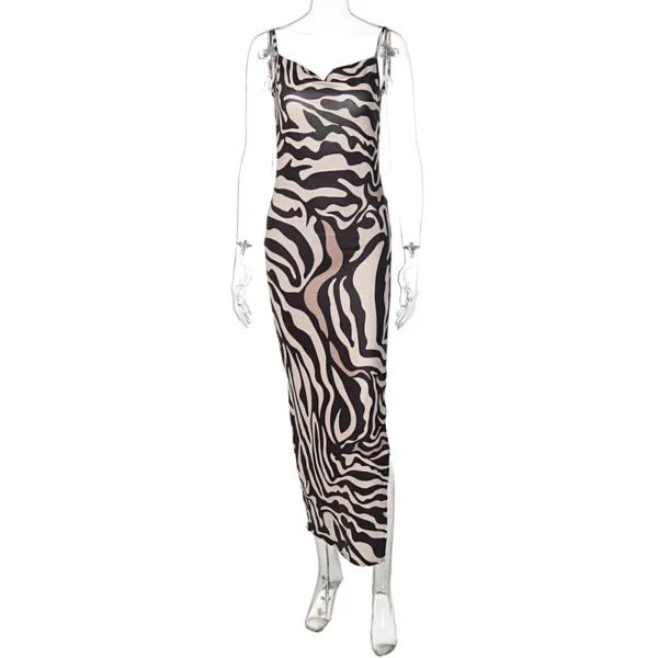 Fashion print sexy halter split suspender dress leopard print zebra print dress maxi dresses for women dress for women - Image 4