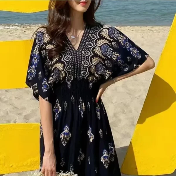 Vestidos Robe Maxi Long Dress Women Summer Indian Clothes Bohemian Cotton Linen Floral Short Sleeve Korean Style Casual - Image 5