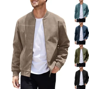 2024 New Suede Men's Jackets For Spring And Fall Vintage Style Solid Color Zipper Windproof Motorcycle And Bomber Jackets