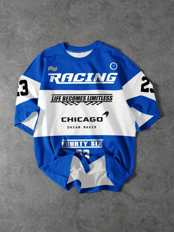 Men's Racing Theme Plaid Flag Pattern Letter Print T-shirt, Round Neck Short-sleeved T-shirt, Summer Outdoor Fashion - Image 4