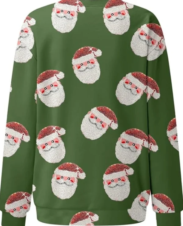 Female T-Shirts Pullover Tops Santa Claus Printed Round Neck Long Sleeved Sweater 2023 Autumn Winter Spring New Fashion Casual - Image 5