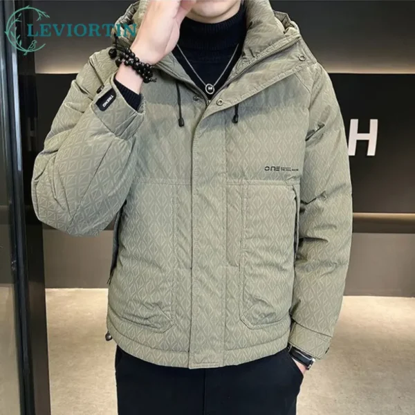 Fashion Vintage Down Jacket For Men Fall Winter Warm Parka Coats Male Lightweight Stand Up White Duck Down Hooded Puffer Jacket - Image 2