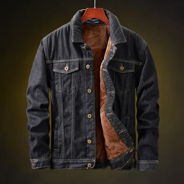 Winter Men Thick Jackets and Coats Warm Fleece Denim Jacket Fashion Mens Black vintage Men Coat Plus Large Size M-5XL