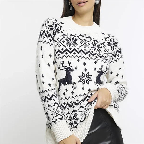 Lamuusaa Christmas Sweater Women Classic Reindeer Snowflake Print Long Sleeve Round Neck Knit Jumper Warm Tops Winter Streetwear - Image 5