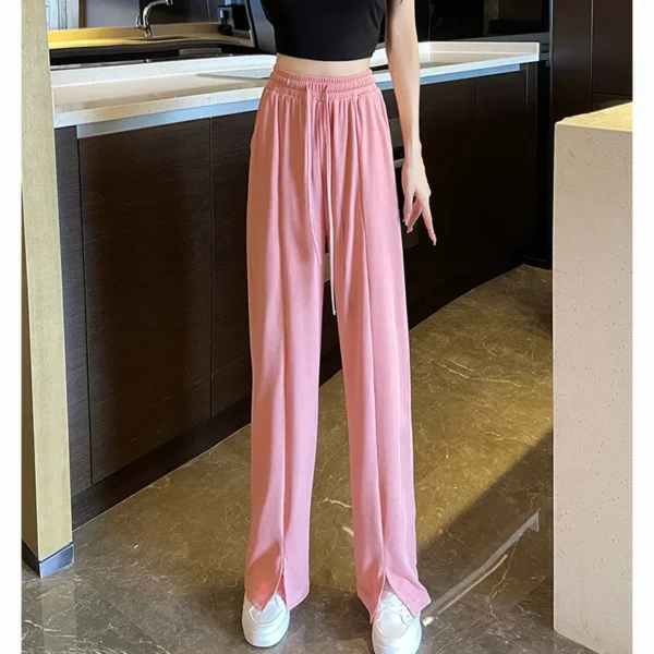 New Women Baggy Outside Summer Pants Lady Wide Leg Straight Leg Commute Trousers Female Split Design High Waisted Draping Slacks - Image 3