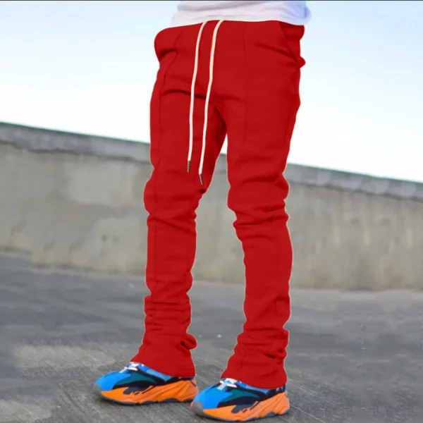 Casual Stretch Cargo Pants Slim Fit Elastic 2024 Men's Four Season Long Flared Tie Sports Trousers High Waist Y2k Pant 남자 여름바지 - Image 3