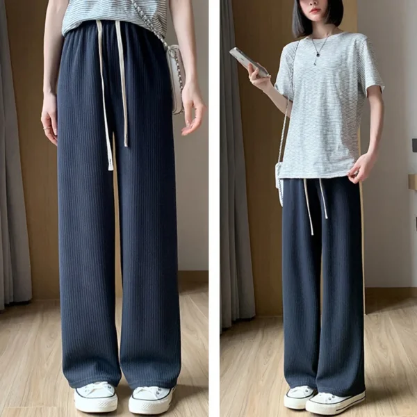 Women Fashion Summer Autumn Leisure Soild Color Wide Leg Pants Elastic waist Straight cylinder Floor Mopping Pants - Image 4
