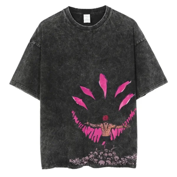 Anime Printed Streetwear Vintage Washed T-shirt Men Harajuku Manga Graphic Print Gojo Acid Wash Tops Tee Shirt Oversized - Image 2