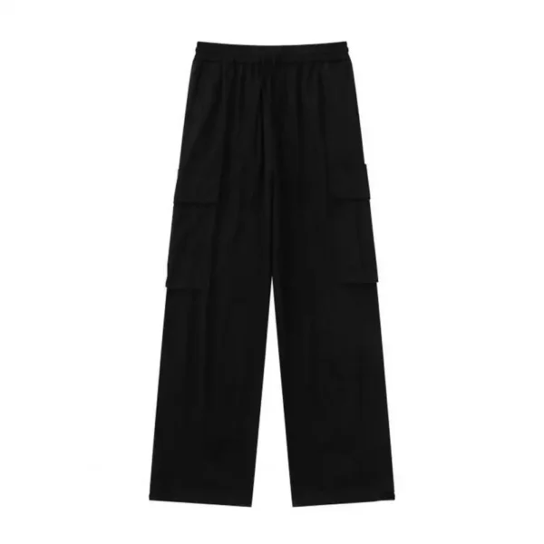 Men Cargo Pants Elastic Waist Loose Wide Leg Solid Color Casual Pants Multi Pockets Retro Straight Deep Crotch Men Long Trousers - Image 4