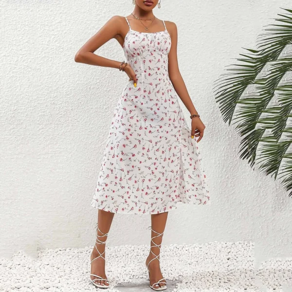 Ladies Sexy Red Polka Dot Split Floral Suspender Dress Summer New Side Slits Slim Waist Holiday Party Dress Maxi Wraped Dresses - Image 5