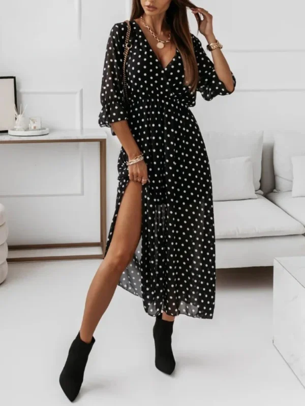 Chiffon Summer Dresses Women 2024 Elegant A-line Flower Office Spring Long Sleeve V-Neck Floral Maxi Dresses for Women Vestido - Image 5