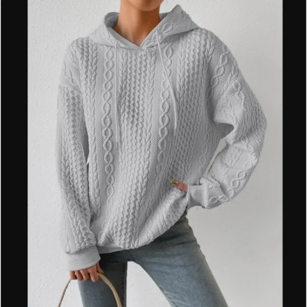Women's Knitted Sweatshirt Hooded Plus Size Jacquard Lace Up Long Sleeved Sweatshirt Autumn Winter Fashionable Simple Clothing - Image 2