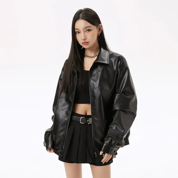 American Black Leather Jacket for Men and Women The Same New Autumn Vintage Fashion Couple High Street Available Two-open Jacket - Image 3
