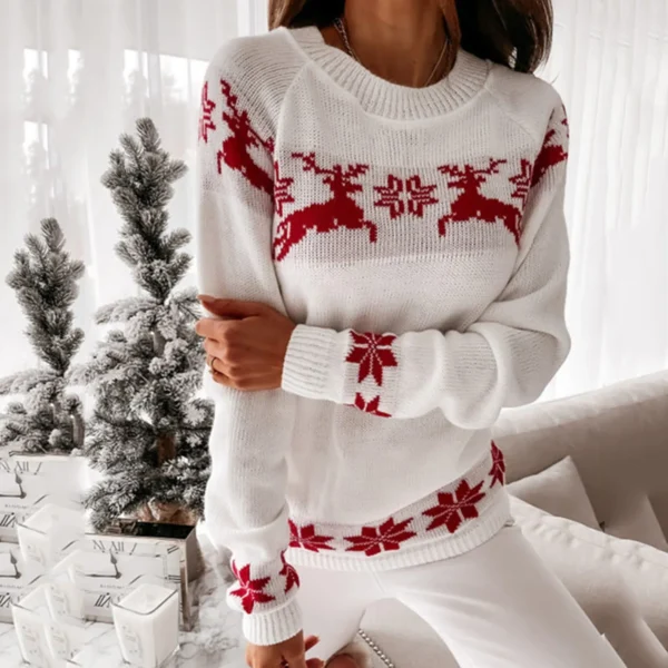 2024 New Winter Women Christmas Knit Sweaters Elk Print Jacquard Knitwear Long Sleeve O Neck Pullover Top Soft Warm Y2K Clothes - Image 2