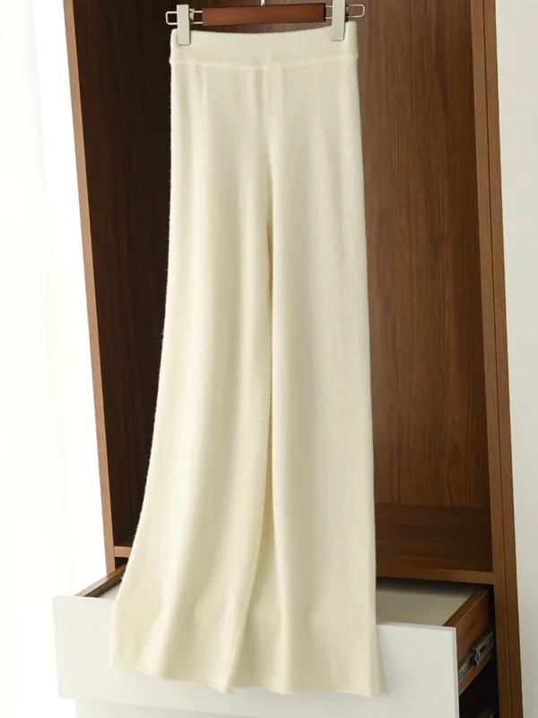 ADDONEE 100% Merino Wool Wide Leg Pants For Women Spring Autumn High Waist Elastic Casual Comfort Trousers Korean Popular Tops - Image 3