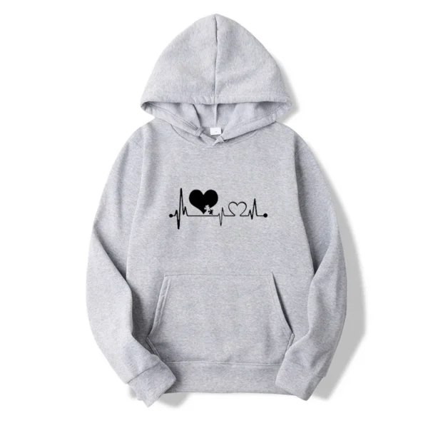 Women's Black White Classic Hoodies Heart Print Hoody Sweatshirt Spring Autumn Long Sleeve Hip Hop Warm Hoody Pullover Top - Image 3
