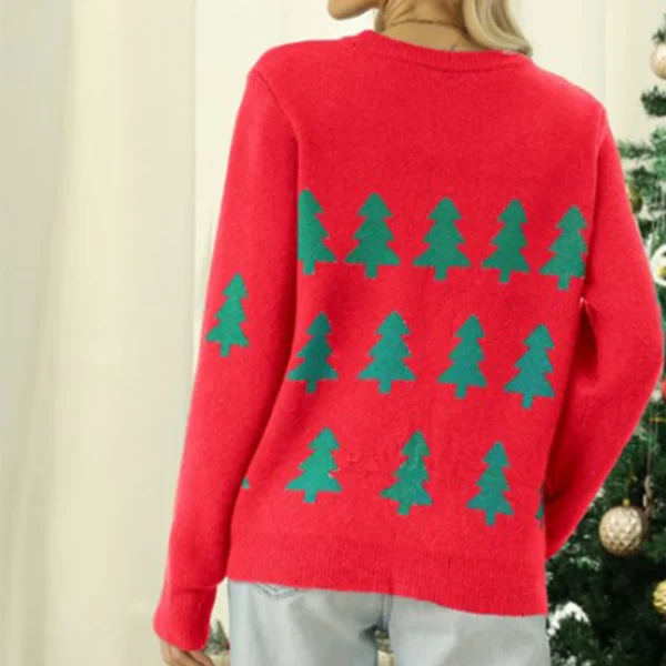 Basic Jumpers Loose Fit Christmas Tree Pattern Knitted Top Sweater Long Sleeve Crew Neck Festival Style Vacation Outfit - Image 2