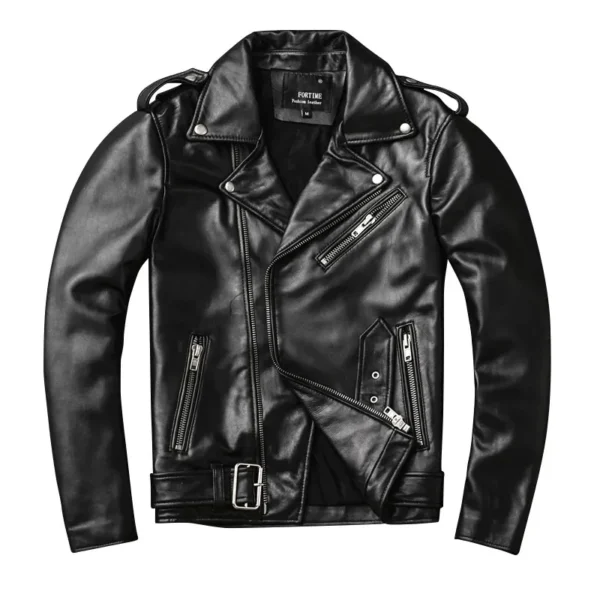 Classical Perfecto Jacket Motorcycle leather Jacket Men 100% Natural Sheepskin Men Black Genuine Leather Coat Slim Moto Jacket - Image 5