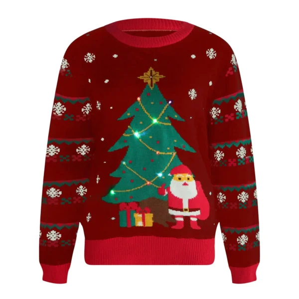 Women's European And Style Round Neck Christmas Tree Jacquard Print Knitted Sweater LED Light Up Christmas Sweater For Women - Image 5