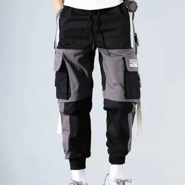 Men Color-blocked Cargo Pants Men's Cargo Pants with Multi Pockets Deep Crotch Buckle Decor Stylish Streetwear Trousers for Hip - Image 6