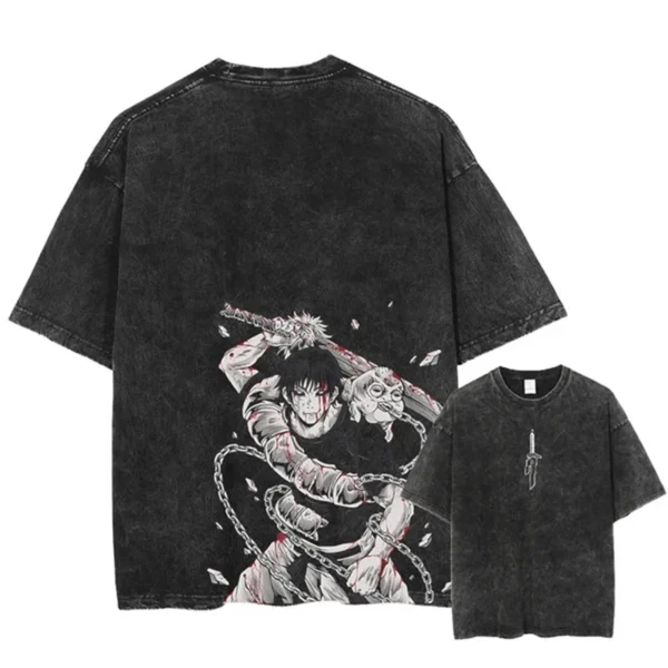 Anime Printed Streetwear Vintage Washed T-shirt Men Harajuku Manga Graphic Print Gojo Acid Wash Tops Tee Shirt Oversized - Image 5