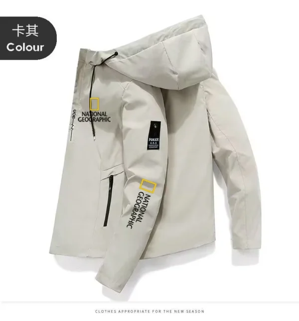 New men's zippered hooded jacket, high-quality polyester windproof outdoor adventure hiking jacket, new autumn and winter clothi - Image 6