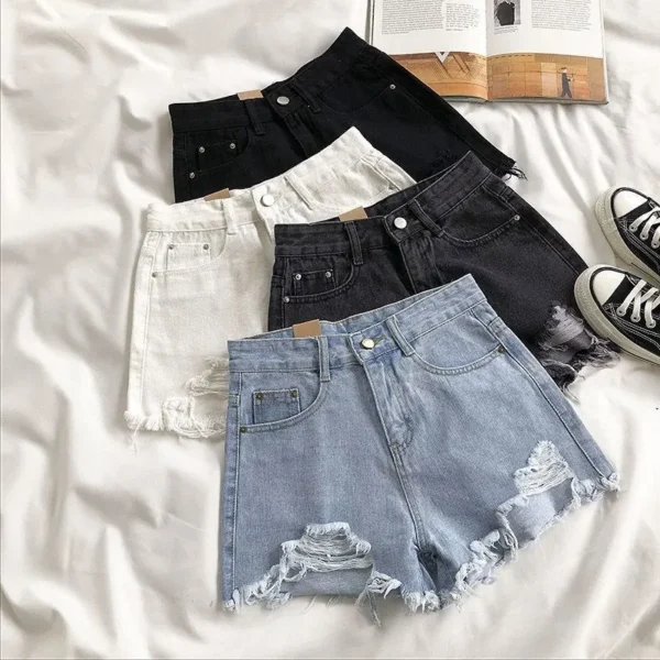 Korean Fashion Cowboy Shorts Women's Summer Casual High Waist Blue Denim Shorts Pocket Tassel Perforated Pants Y2K Female Jeans - Image 2