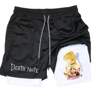 Anime 2 in 1 Performance Shorts Death Note Amane Misa Print Shorts Workout Quick Dry Summer Running GYM Sport Short Pants