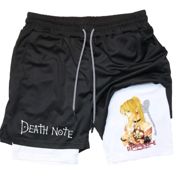 Anime 2 in 1 Performance Shorts Death Note Amane Misa Print Shorts Workout Quick Dry Summer Running GYM Sport Short Pants