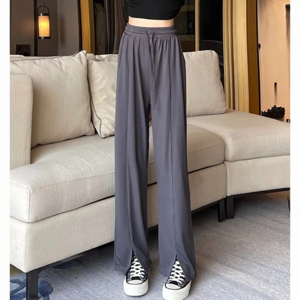 New Women Baggy Outside Summer Pants Lady Wide Leg Straight Leg Commute Trousers Female Split Design High Waisted Draping Slacks - Image 5