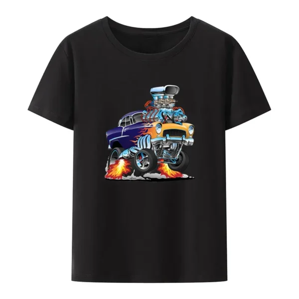 Classic Hot Rod Fifties Style Gasser Drag Racing Muscle Car Red Hot Flames Print T Shirt Funny Trend Cartoon Hipster Streetwear - Image 3