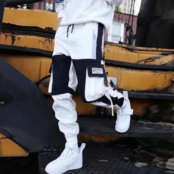 Men Color-blocked Cargo Pants Men's Cargo Pants with Multi Pockets Deep Crotch Buckle Decor Stylish Streetwear Trousers for Hip - Image 4