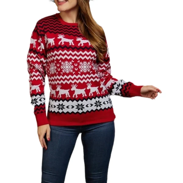 Women Knitted Jumper Festive Christmas Party Jumper Long Sleeve Fashion Simple Jacquard Elk Round Neck Knitwear Sweater Shirt - Image 4