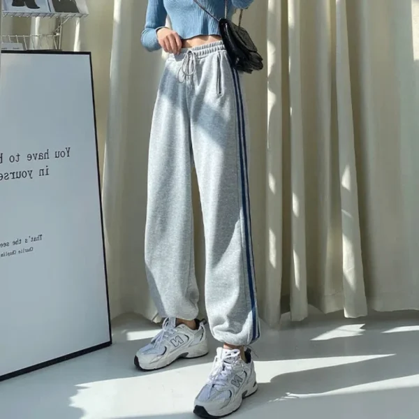 High Waist Striped Patchwork Sports Pants All-match Youth Casual Straight Pants Spring Autumn Fashion Vintage Women Clothing - Image 4